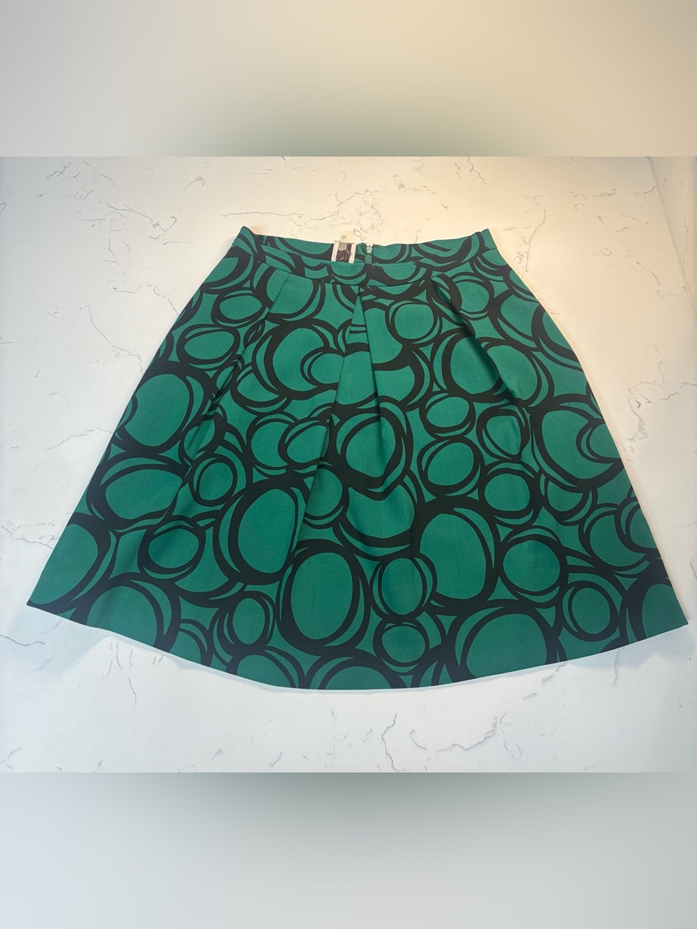 Anne Klein Emerald Green & Black Circle-Print Skater Skirt - Picture 2 of 3